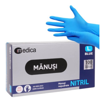 Manusi nitril nepudrate 100 manusi/cutie , albastre, marime L