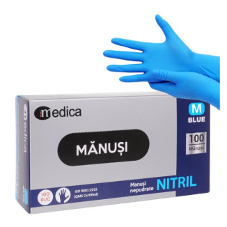 Manusi nitril nepudrate 100 manusi/cutie , albastre, marime M
