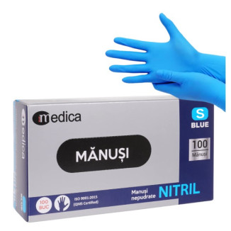 Manusi nitril nepudrate 100 manusi/cutie , albastre, marime S