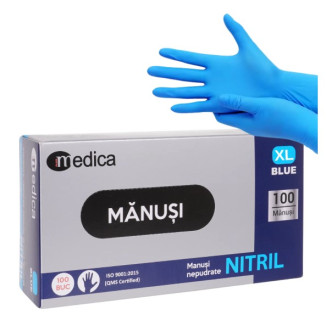 Manusi nitril nepudrate 100 manusi/cutie , albastre, marime XL