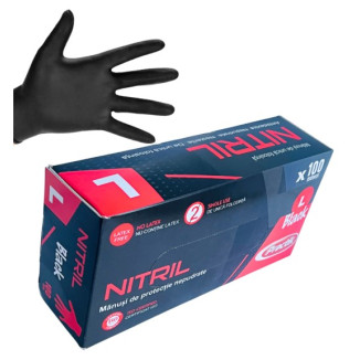 Manusi nitril nepudrate 100 manusi/cutie , negre, marime L