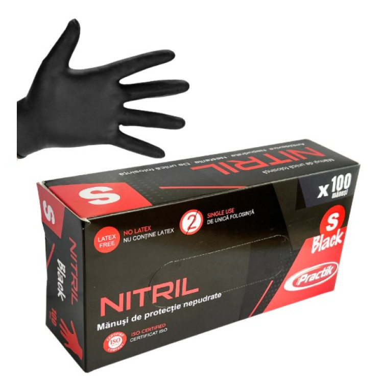 Manusi nitril nepudrate 100 manusi/cutie , negre, marime S