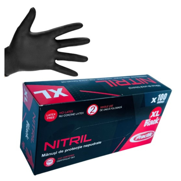 Manusi nitril nepudrate 100 manusi/cutie , negre, marime XL
